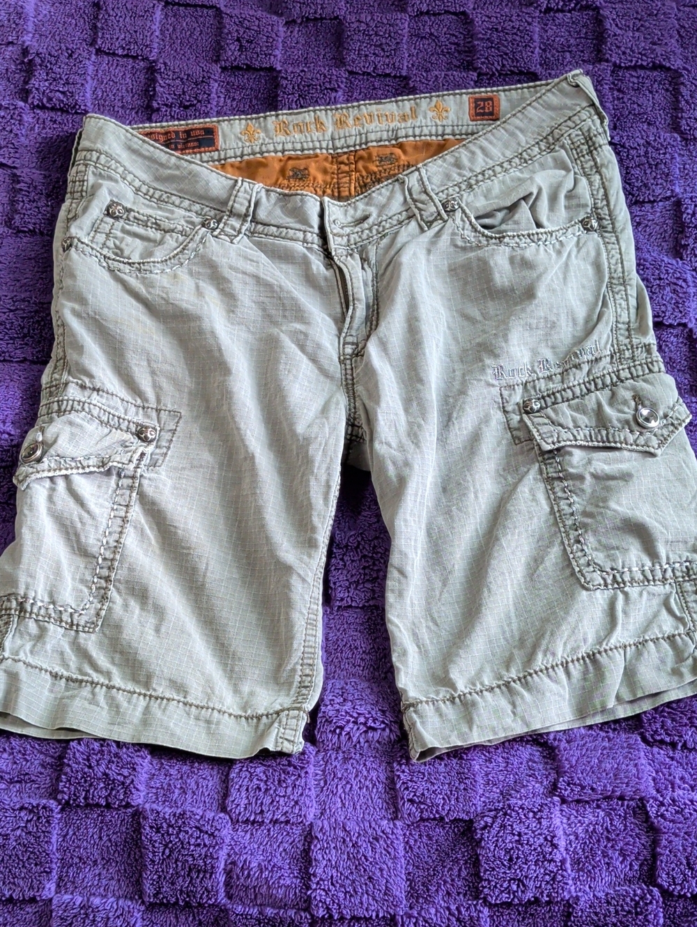 Rock Revival Women's Cargo Bermuda Shorts - Light Gray
